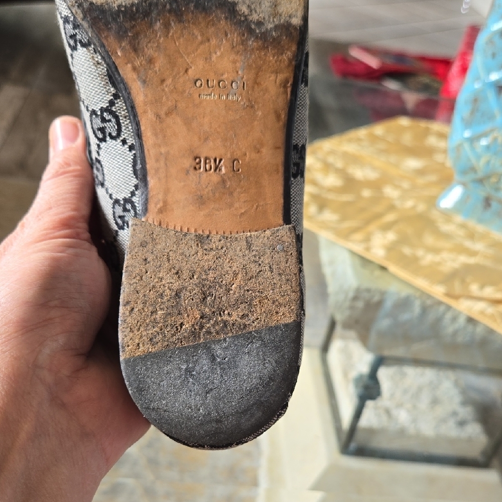 Gucci Gray and Black Monogram Loafers - Picture 15 of 17